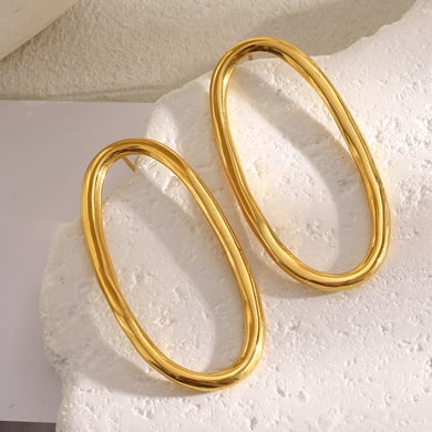 1 Pair Simple Oval Stainless Steel Gold Color Women's Stud Earrings h5 Picture5