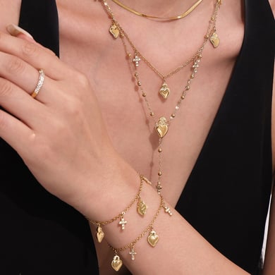 Romantic Series Heart Cross Stainless Steel Gold Color Women's Jewelry Sets h5 Picture3