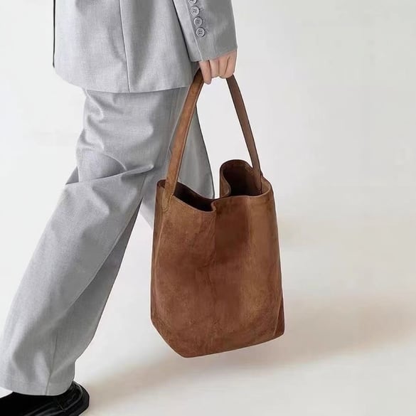 Borsa a tracolla da donna in pelle scamosciata PU, semplice, retrò, tinta unita, 1 pezzo 2