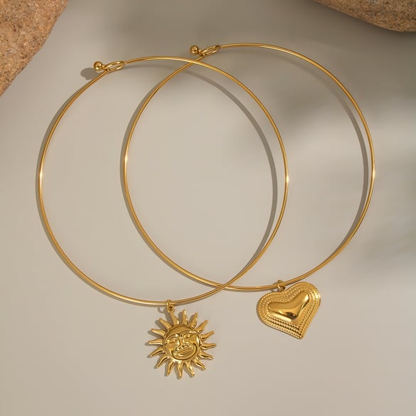 1 Piece Heart Sun Stainless Steel Gold Color Charm Necklace 2