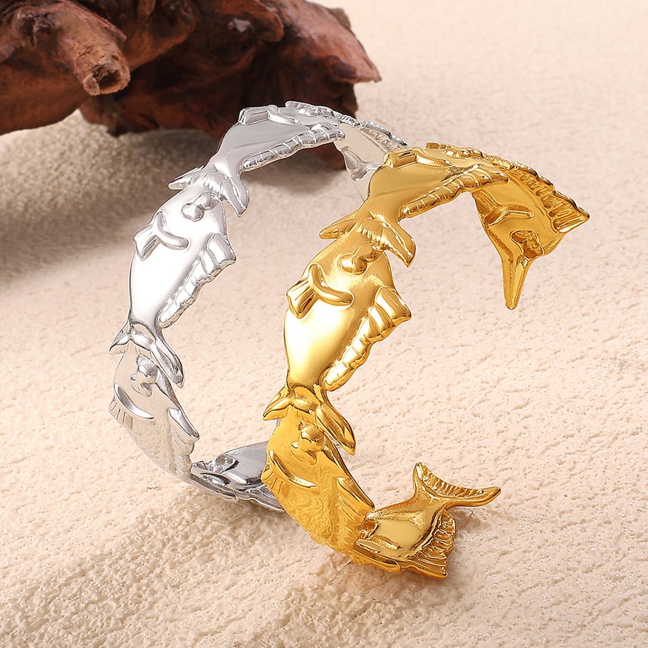 1 Piece Fish Shape Stainless Steel Gold Color Cuff Bracelet Picture3