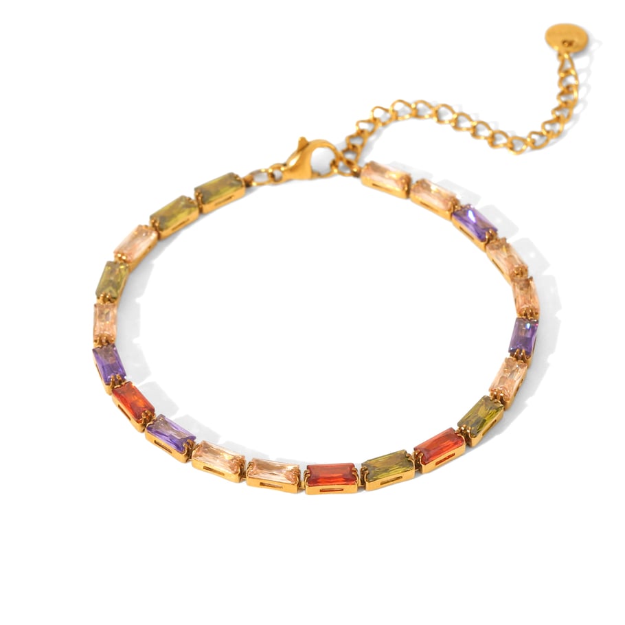 1 Stück Luxus Rechteck Edelstahl Zirkon Damen Kettenarmbänder 