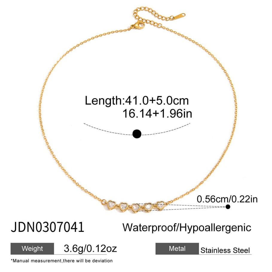 Collana con ciondolo da donna in acciaio inossidabile color oro con zirconi a forma di cuore, 1 pezzo Immagine2