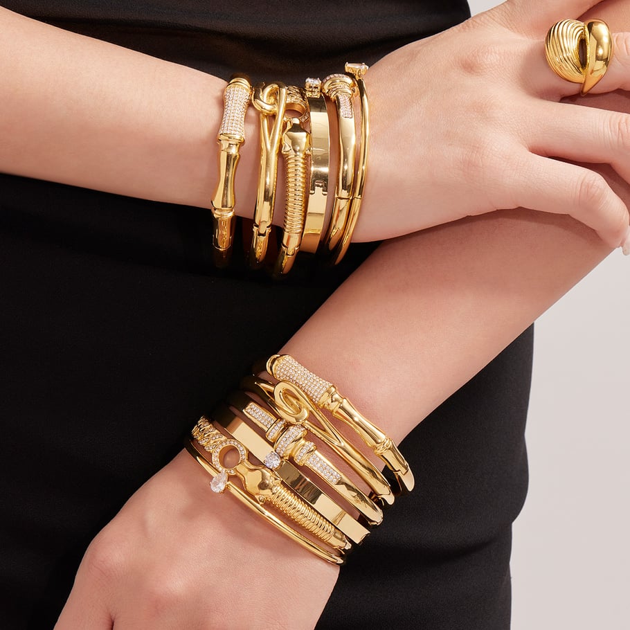 1 Piece Designable Irregular Shape Twist Stainless Steel Gold Color Zircon Women's Bangles Picture5