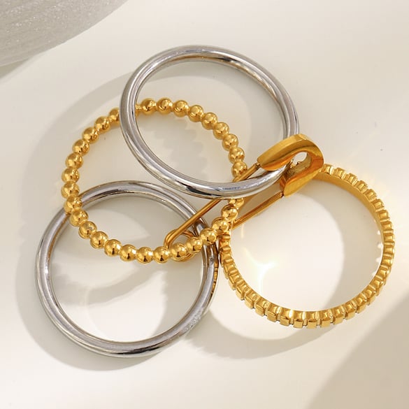 1 Piece Minimalist Mixed Gold & Silver Colors Stainless Steel Gold Color Statement Rings