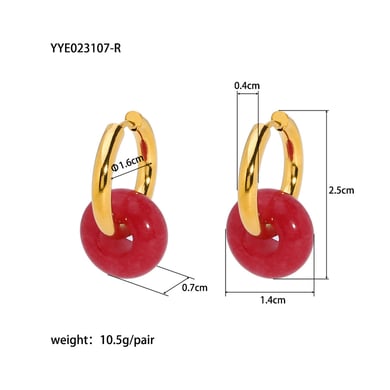 1 Pair Vintage Circle Stainless Steel Gold Color Natural Stone Women's Drop Earrings h5 