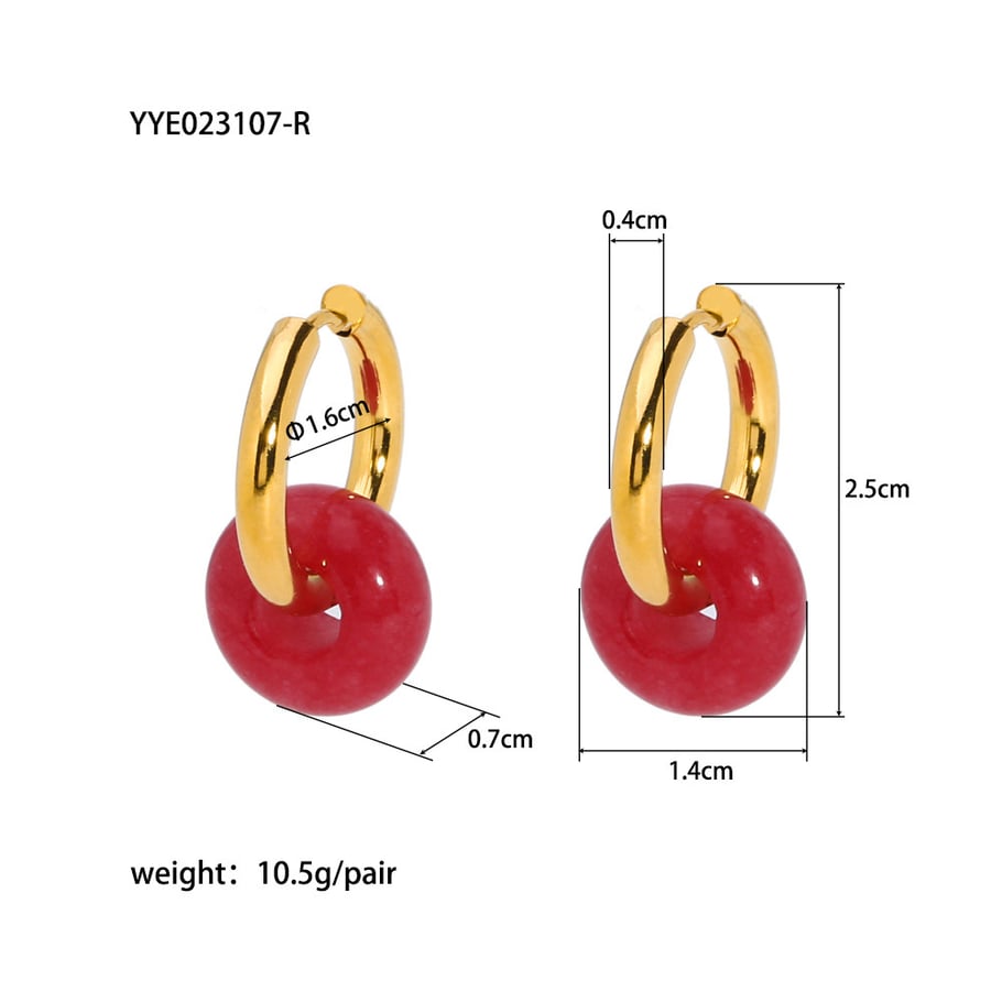 1 Pair Vintage Circle Stainless Steel Gold Color Natural Stone Women's Drop Earrings 