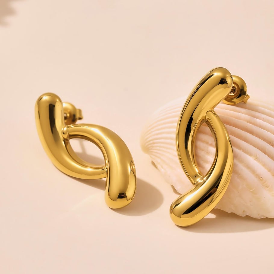 1 Pair Irregular Shape Stainless Steel Gold Color Women's Stud Earrings Picture7