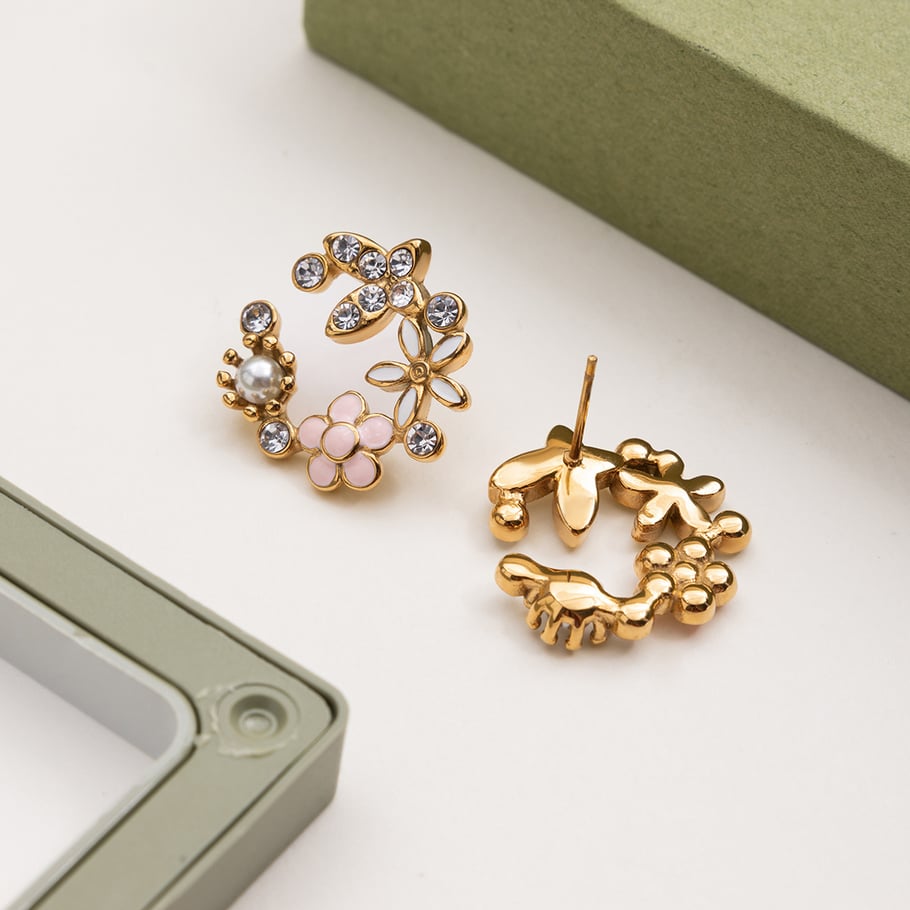 1 Piece Gorgeous Flower Stainless Steel Gold Color Women's Stud Earrings Picture8