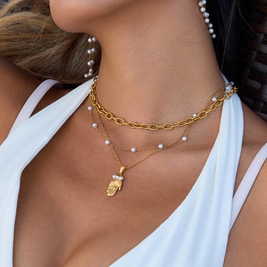 1 pezzo di collana con ciondolo da donna in acciaio inossidabile color oro con motivo a palma semplice h5 Immagine4