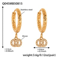 Q045-Golden Double Ring Zircon Earrings Picture5