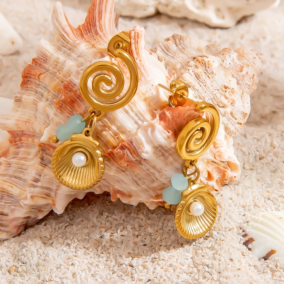 1 Pair Luxurious Shell Stainless Steel  Women's Drop Earrings Picture4