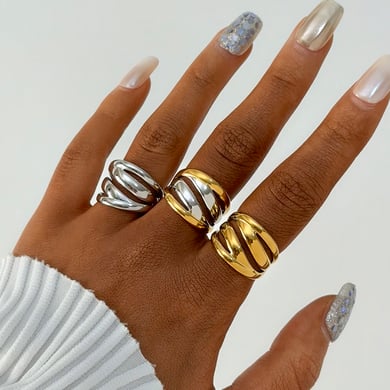 1 Piece  Simple Irregular Shape Stainless Steel  Gold Color Women's Statement Rings h5 Picture6