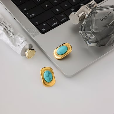 1 Pair Classic Rectangle Oval Calaite Stainless Steel Gold Color Women's Stud Earrings h5 Picture5