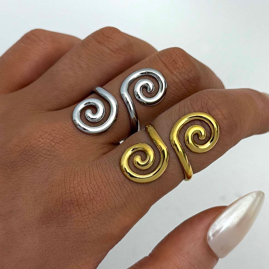 1 Piece  Retro Circle Stainless Steel  Gold Color Women's  Statement Rings Picture10