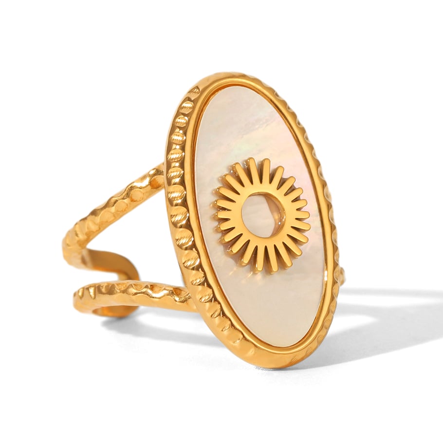 1 Piece Sun Shape Stainless Steel Gold Color Shell Statement Ring
