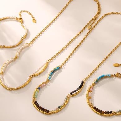 Unregelmäßige Form Edelstahl Gold Farbe Naturstein Damen Schmuck Sets h5 Bild3
