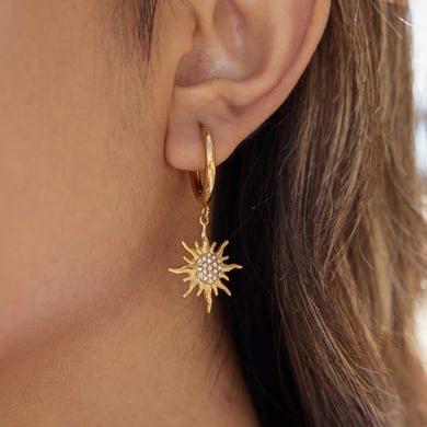 1 Pair Intricate Sun Stainless Steel Gold Color Women's Drop Earrings h5 Picture4