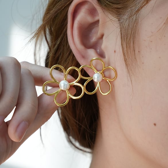 1 Pair Simple Series Natural Flower Stainless Steel  Women's Stud Earring