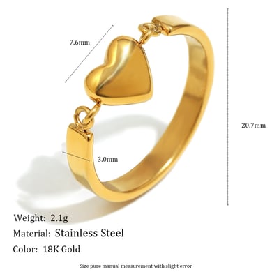 1 Piece Simple Heart Stainless Steel Gold Color Statement Rings h5 Picture6