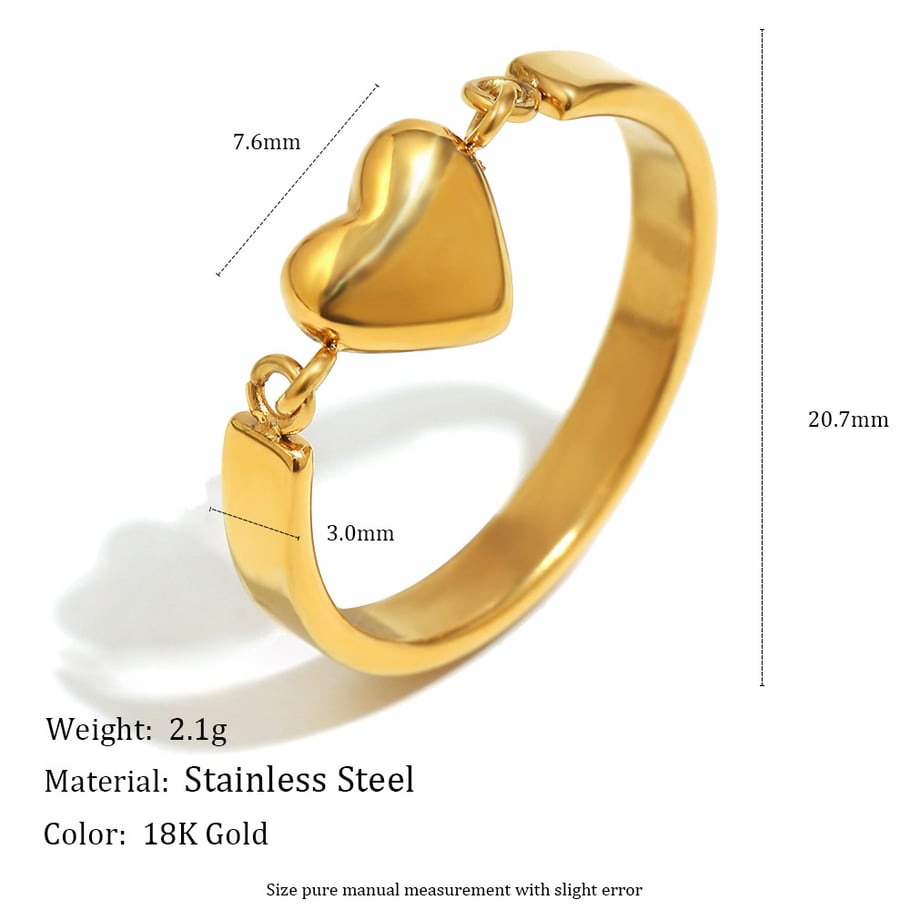 1 Piece Simple Heart Stainless Steel Gold Color Statement Rings Picture6