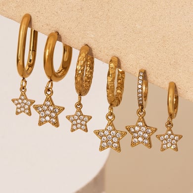 1 Pair Luxurious Star Shape Stainless Steel Gold Color Zircon Women's Drop Earrings h5 Picture3