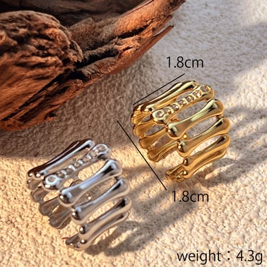 1 Piece Classic Stainless Steel Gold Color Zircon Statement Ring h5 Picture4