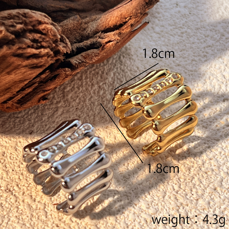 1 Piece Classic Stainless Steel Gold Color Zircon Statement Ring Picture4