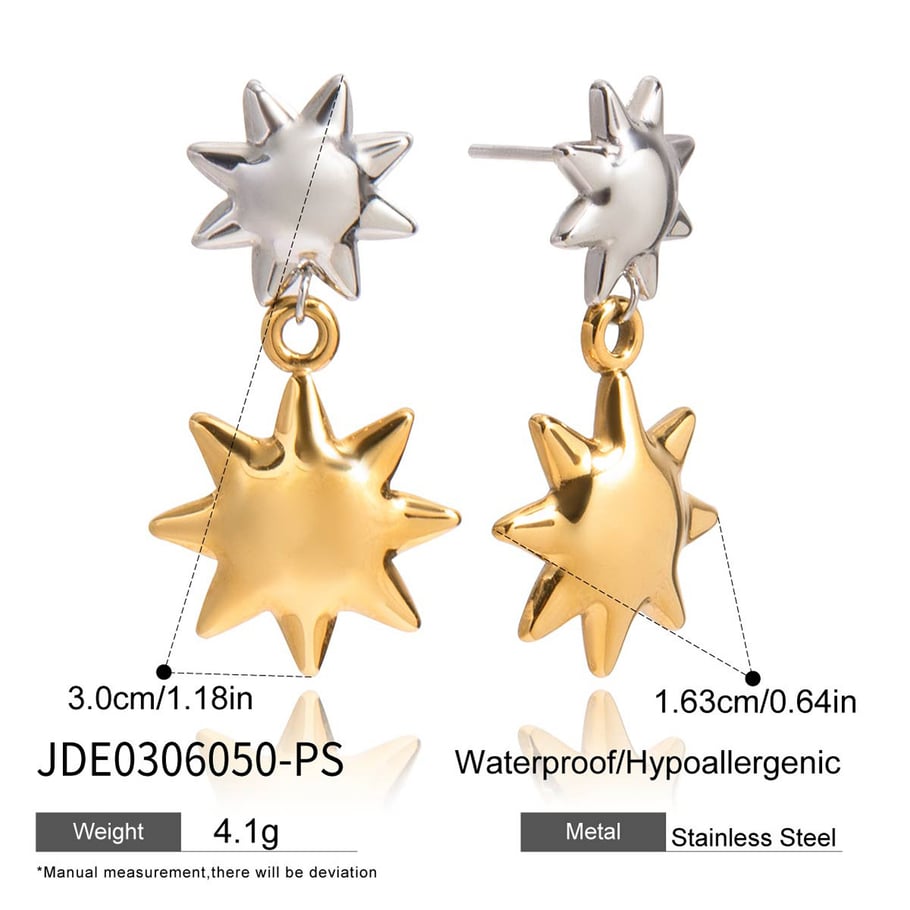 1 Pair Classic Sun Gold Color And Silver Colors Stainless Steel Women's Drop Earrings Picture2