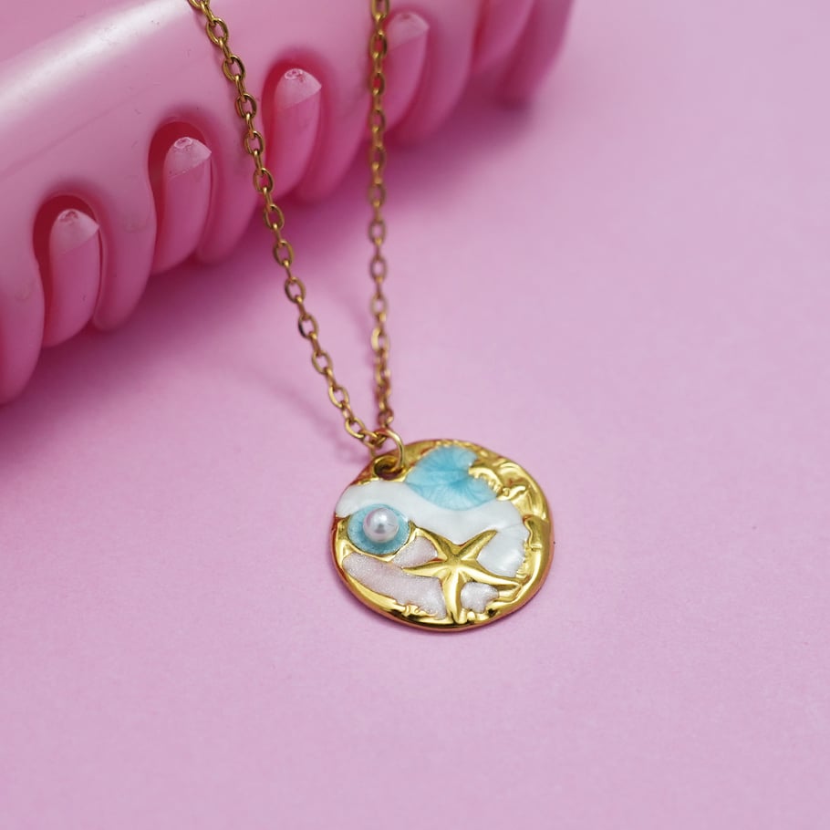 1 Piece Oceanic Circle Stainless Steel Gold Color Women's Pendant Necklaces h5Picture3