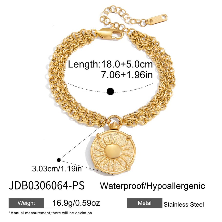 Set di gioielli da donna in acciaio inossidabile color oro con sole classico a due lati Immagine2