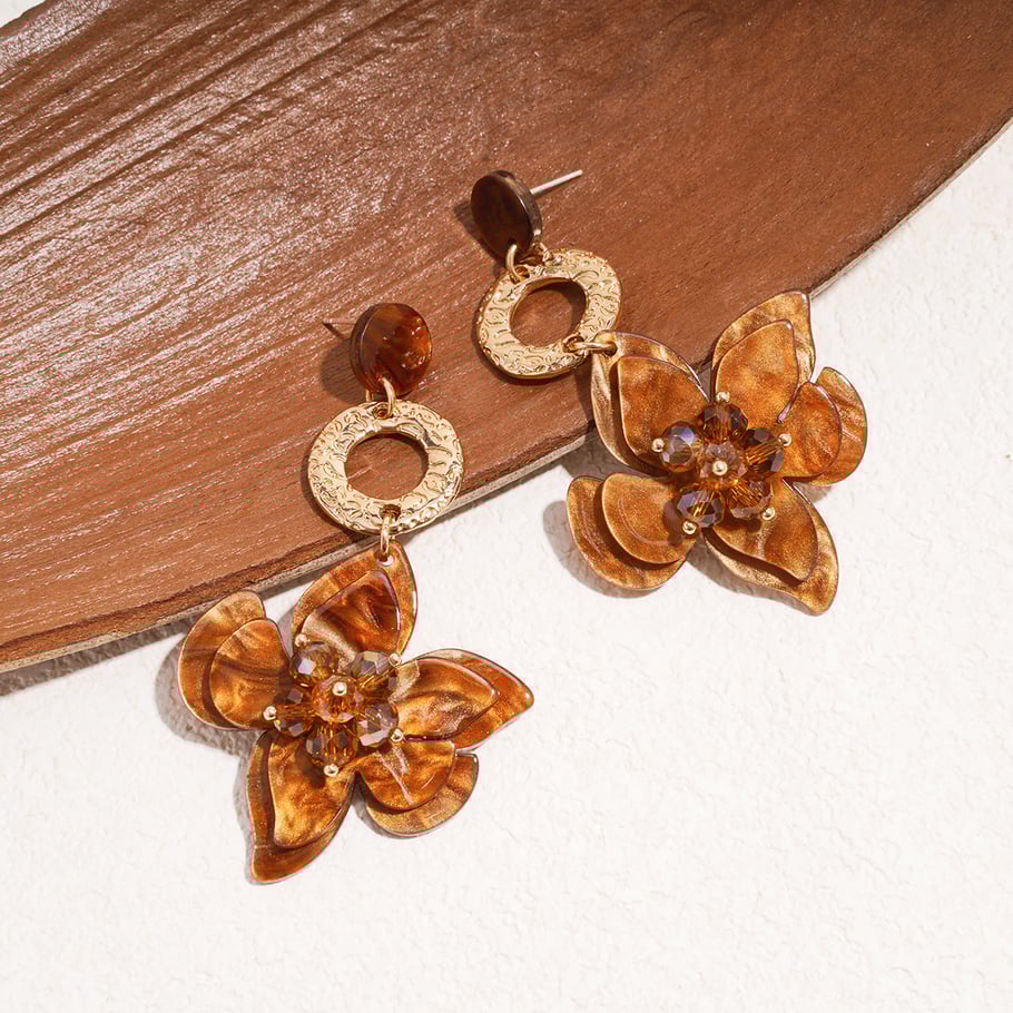 1 Pair Retro Flower Resin Dangle Earrings Picture5