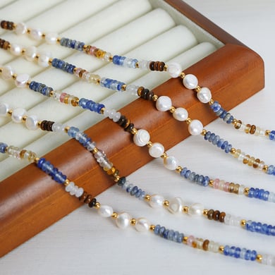 1 pezzo elegante collana di perline in acciaio inossidabile color oro con pietra naturale da donna h5 Immagine6