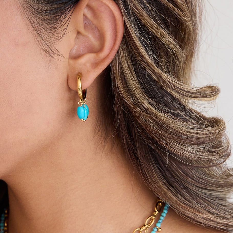 1 paio di eleganti orecchini pendenti da donna in acciaio inossidabile color oro con calaite Immagine4