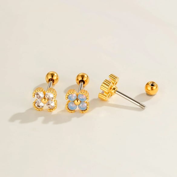 1 Piece Flower Copper Zircon Piercing Earring