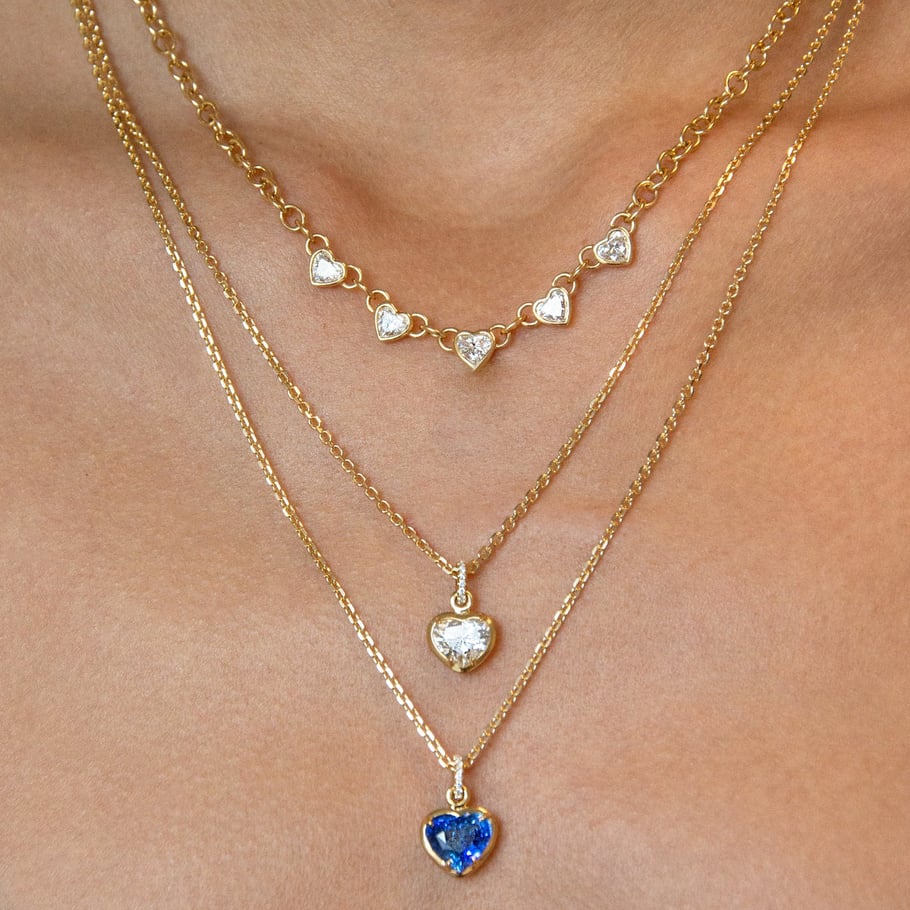 Collana con ciondolo da donna in acciaio inossidabile color oro con zirconi a forma di cuore, 1 pezzo Immagine4