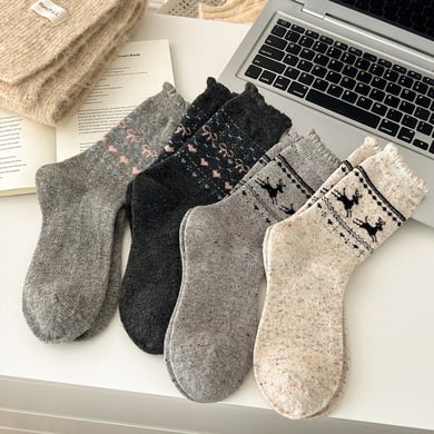 1 paire de chaussettes mi-mollet en laine épaisse à motif de Noël et d&#39;élan pour femme h5 Image2