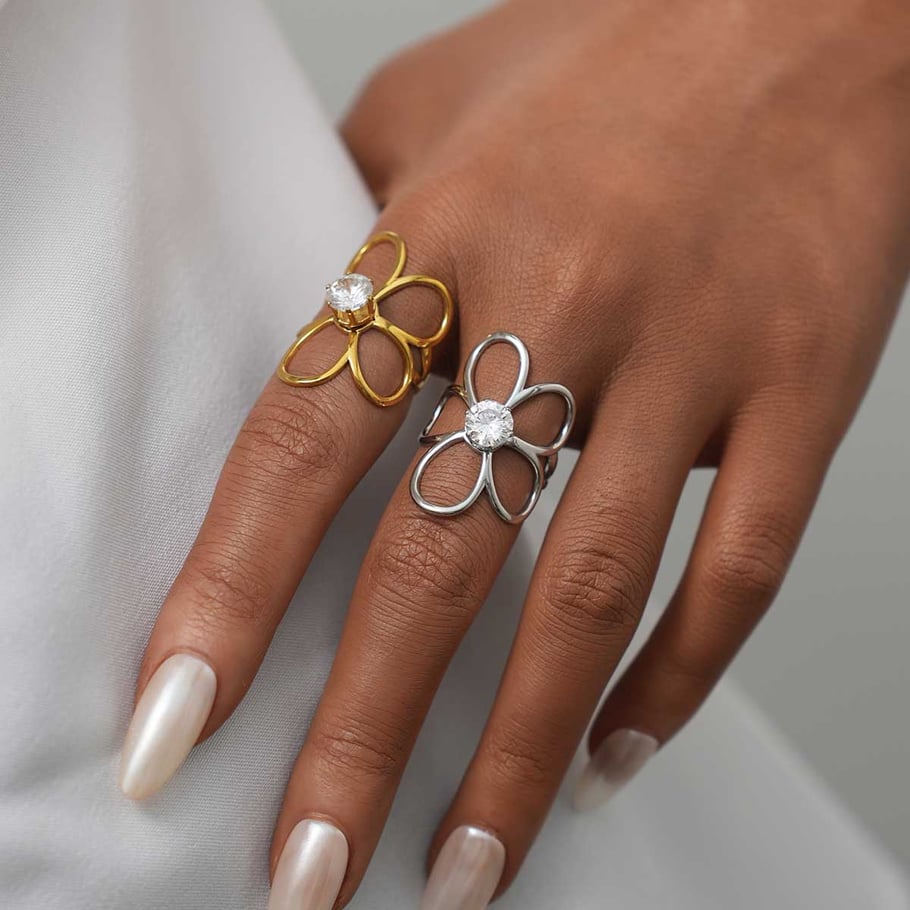 1 Piece Simple Series Daily Flower Stainless Steel  Women's  Statement Rings Picture2