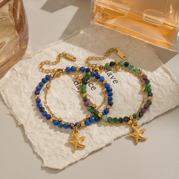 1 Piece Natural Stone Beads Stainless Steel Beaded Bracelet 2