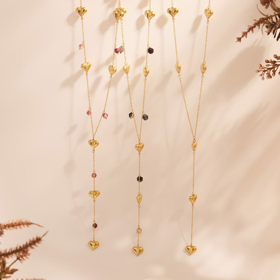 1 Piece Delicate Heart Stainless Steel Natural Stone Women's Long Necklaces Picture3