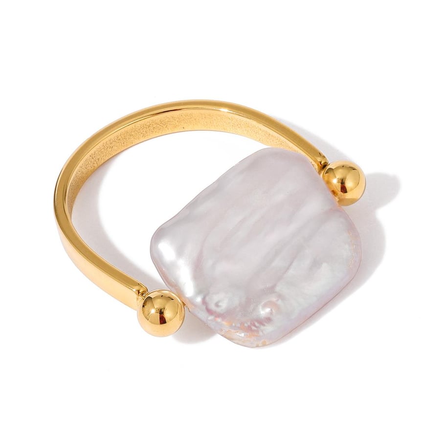 Anelli rettangolari in acciaio inossidabile color oro con perle personalizzabili 