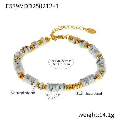 Braccialetti con perline da donna in acciaio inossidabile color oro con perline in pietra naturale retrò da 1 pezzo h5 