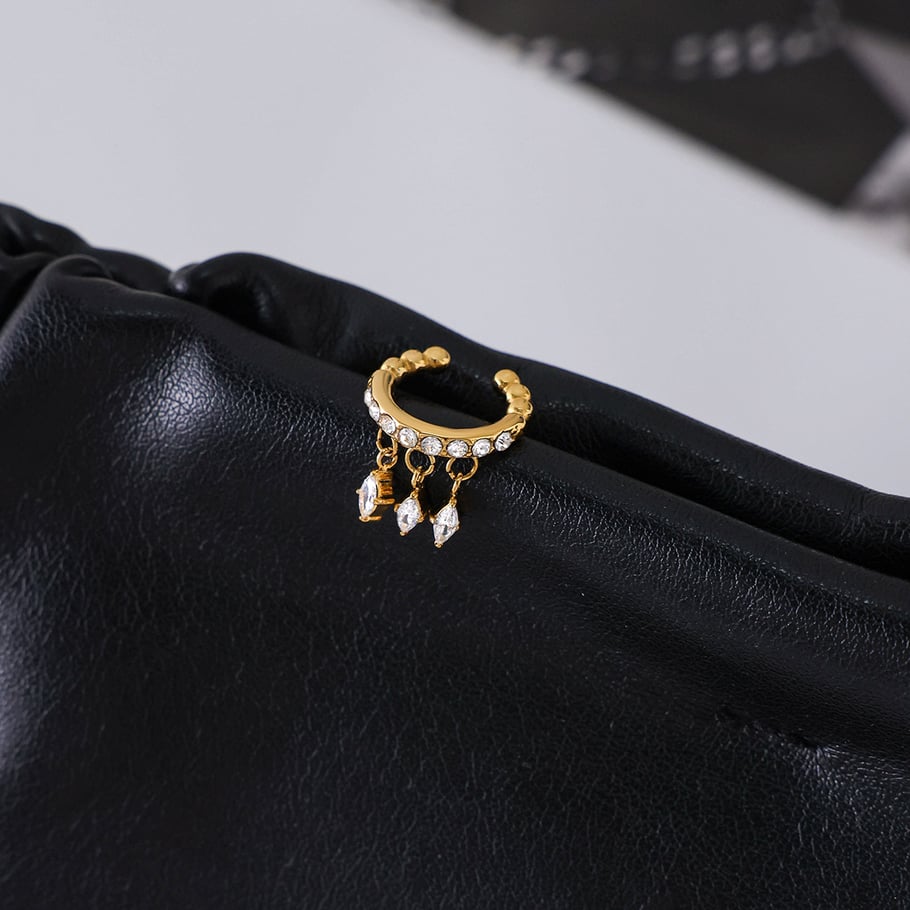 1 Piece Elegant Rhombus Tassel Stainless Steel Zircon Women's Ear Cuffs h5Picture8
