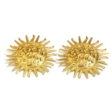 1 Pair Sun Hammered Texture Stainless Steel Gold Color Women's Stud Earrings h5 