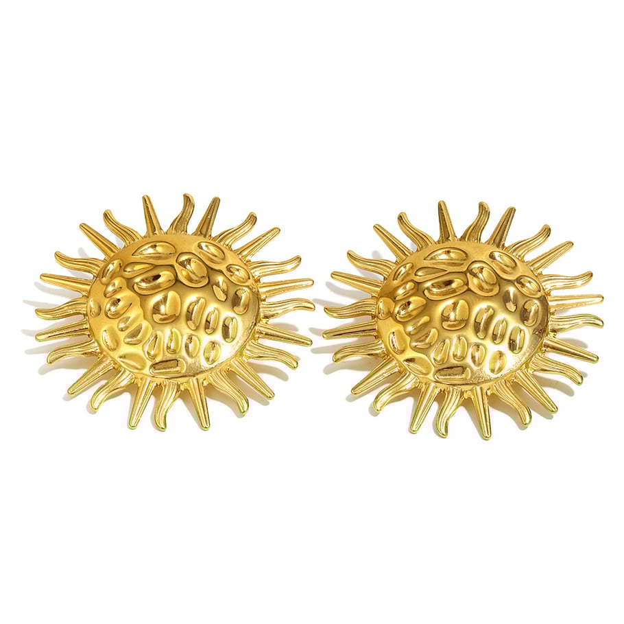 1 Pair Sun Hammered Texture Stainless Steel Gold Color Women's Stud Earrings 