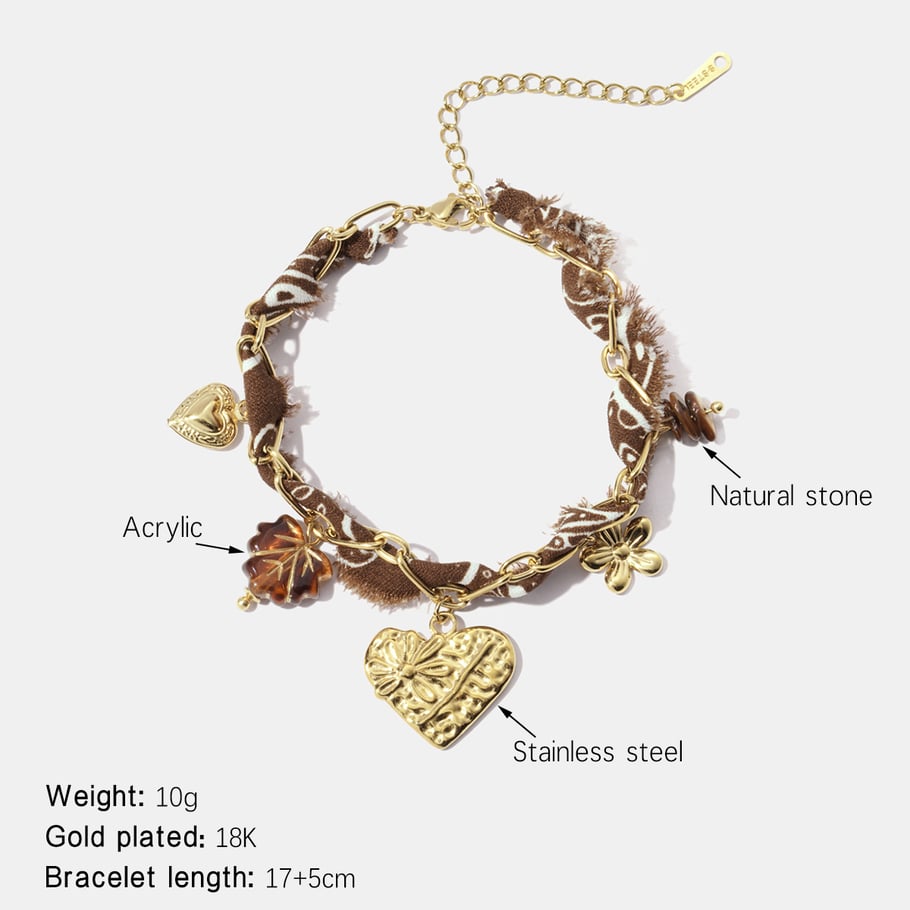 1 Piece Retro Heart Stainless Steel Gold Color Charm Bracelet 