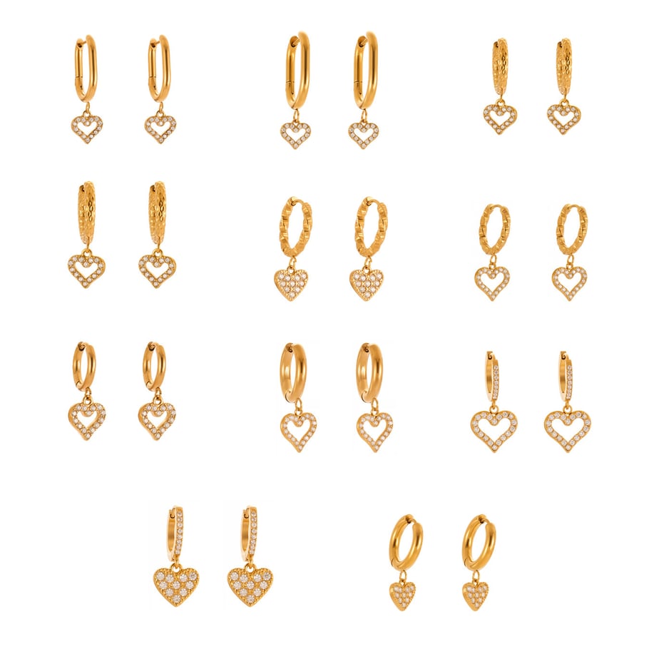 1 Pair Exquisite Heart Stainless Steel Gold Color Zircon Women's Drop Earrings h5Picture6