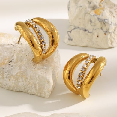 1 Pair Classic Irregular Shape Stainless Steel Gold Color Women's Stud Earrings h5 Picture3