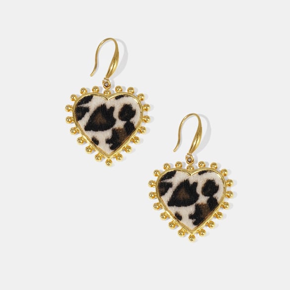 1 Pair Classic Series Retro Heart Leopard Print Stainless Steel  Women's Drop Earrings 2