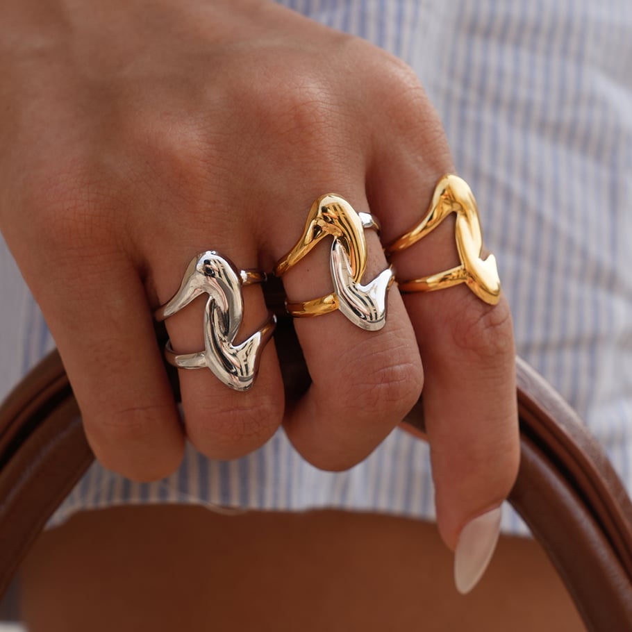 1 Stück einfache, unregelmäßig geformte Statement-Ringe aus Edelstahl in Goldfarbe Bild6